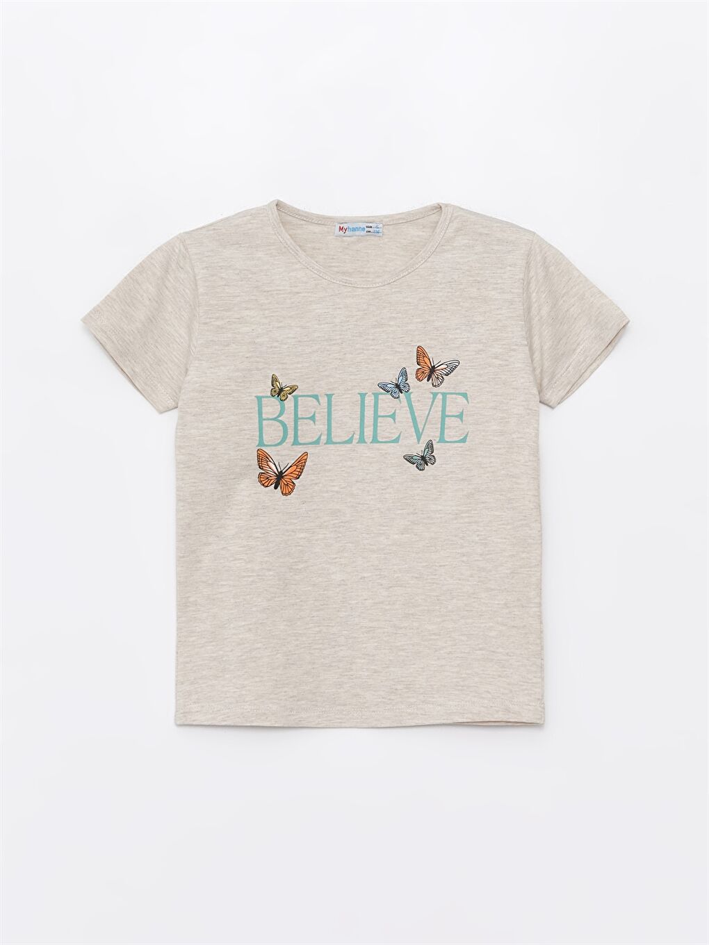 Bej Bisiklet Yaka Baskılı Kız Bebek Tişört