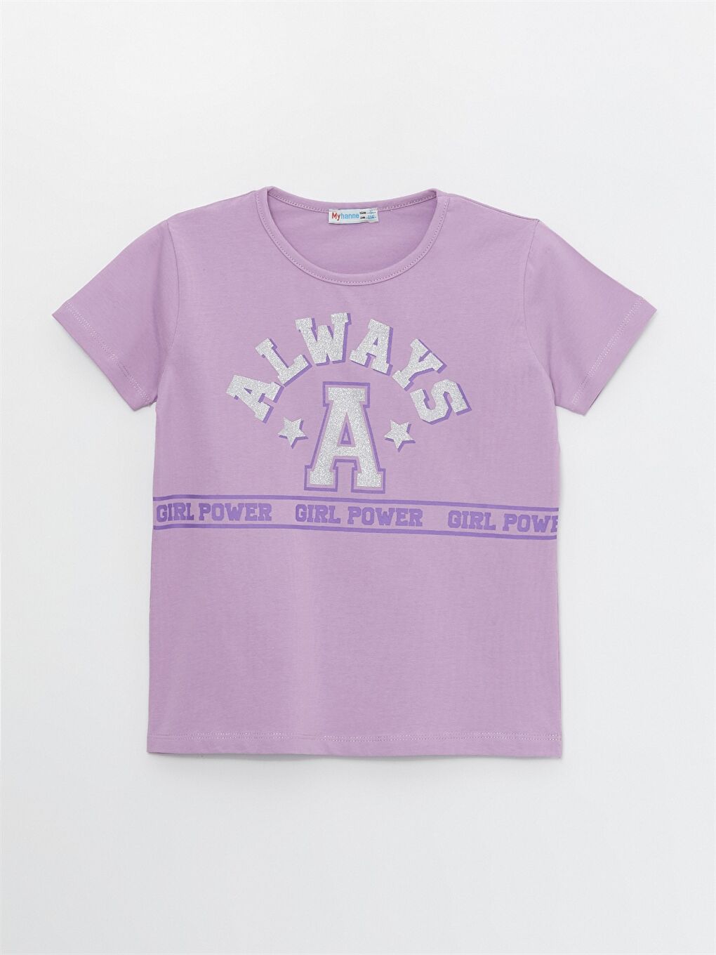 Lila Bisiklet Yaka Baskılı Kız Çocuk Tişört