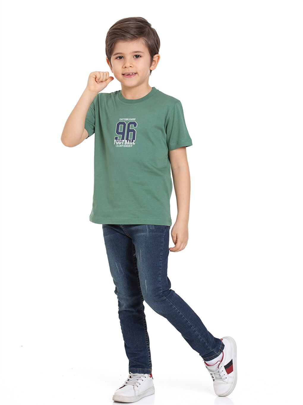 Haki Bisiklet Yaka Baskılı Erkek Çocuk Tişört-1