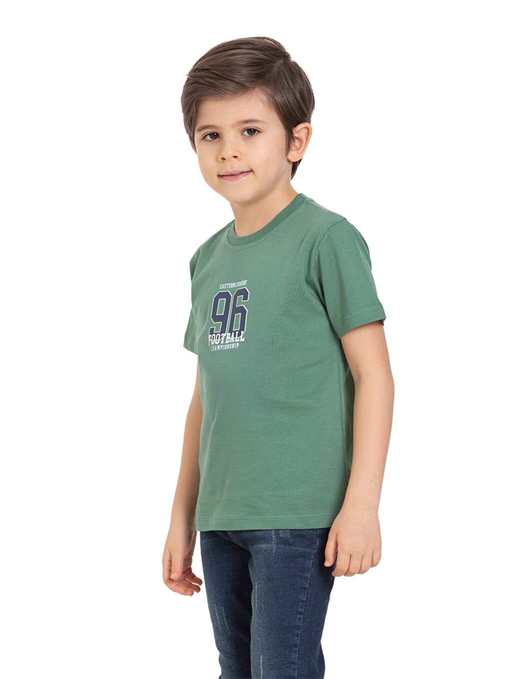 Haki Bisiklet Yaka Baskılı Erkek Çocuk Tişört-2