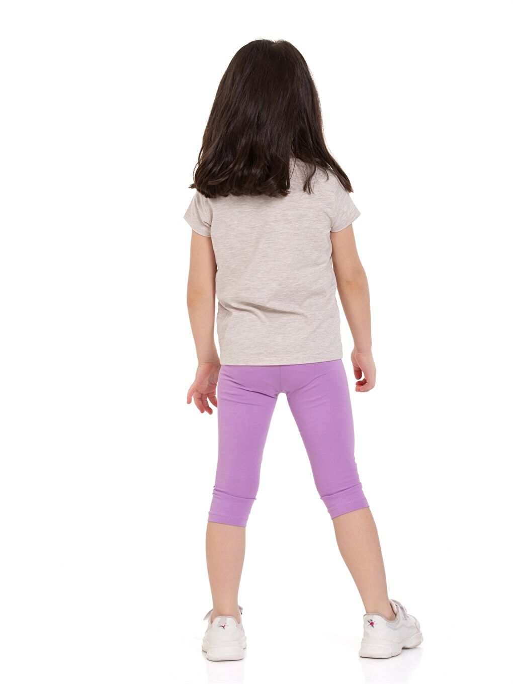 Bej Bisiklet Yaka Baskılı Kısa Kollu Kız Çocuk Takım-5