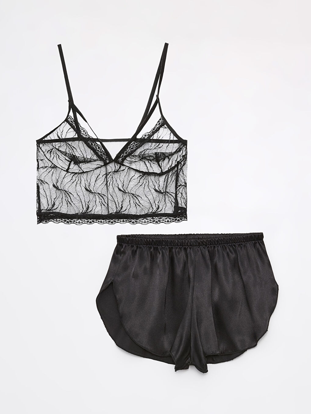 Siyah Saten Şortlu Kadın Pijama Takımı
