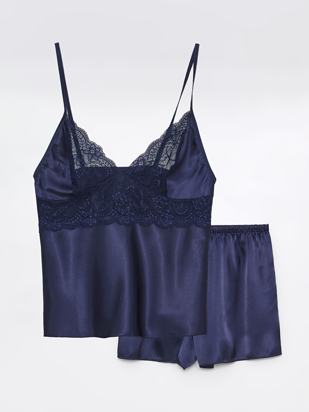 Lacivert Saten Şortlu Kadın Pijama Takımı