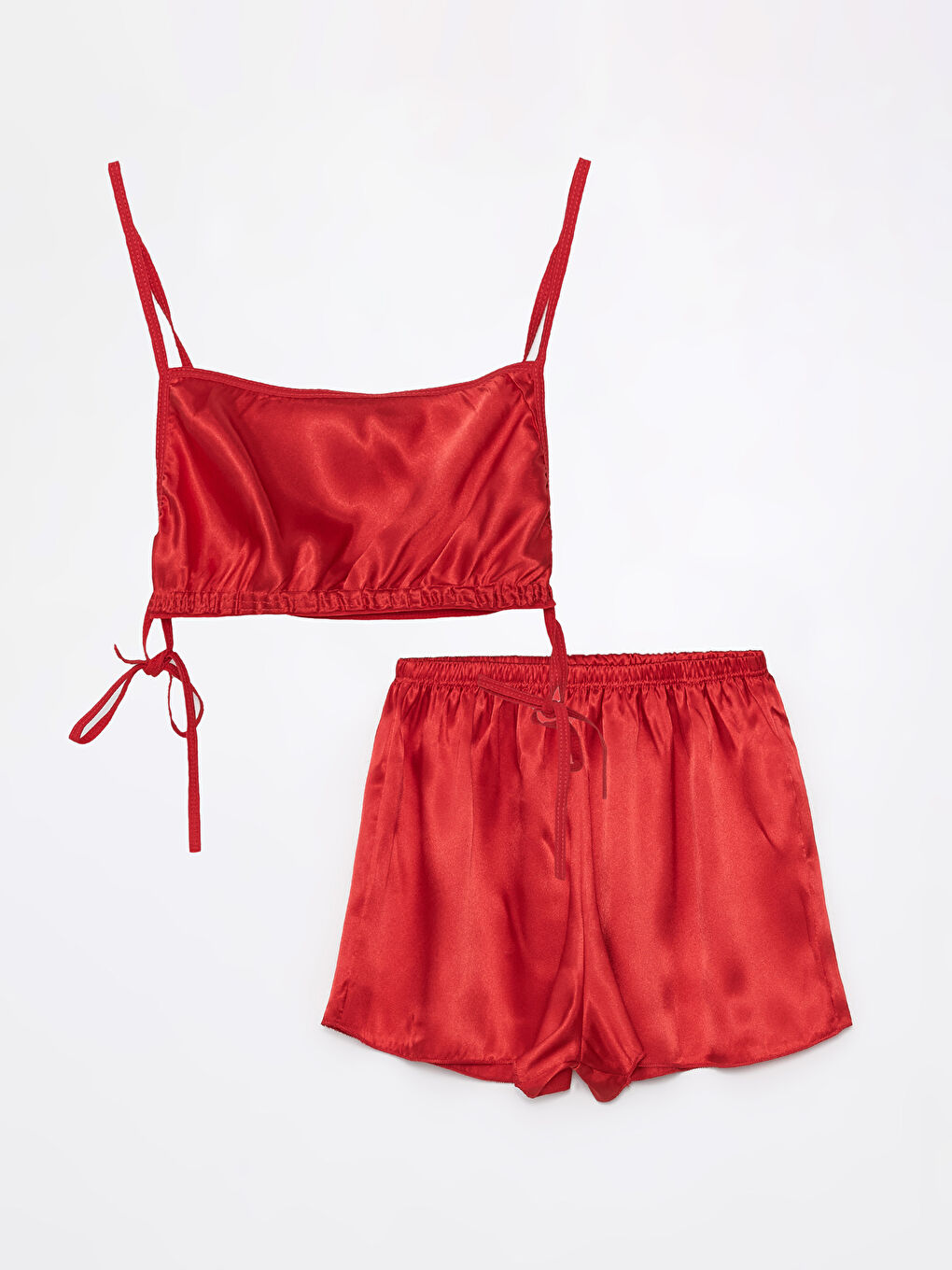 Kırmızı Saten Şortlu Kadın Pijama Takımı