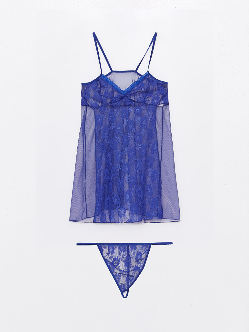 Mavi Askılı Saten Gecelik