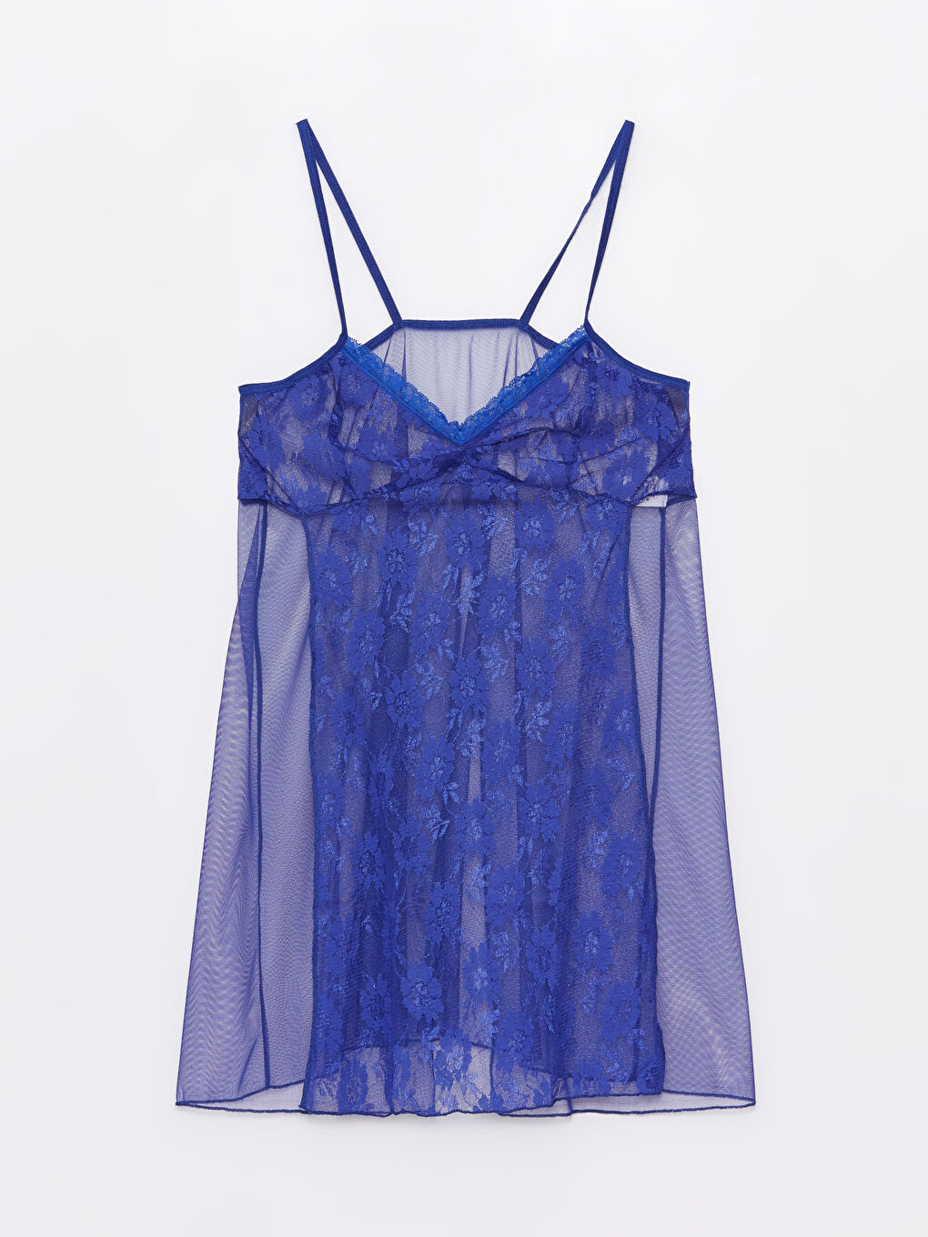 Mavi Askılı Saten Gecelik-1