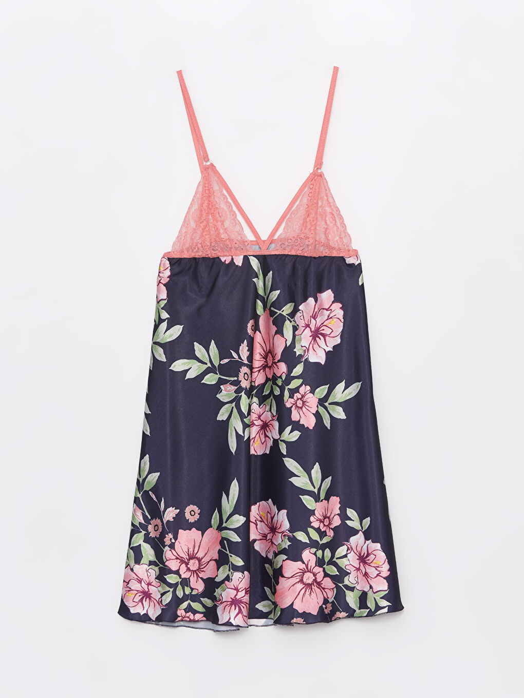 Lacivert Askılı Saten Gecelik