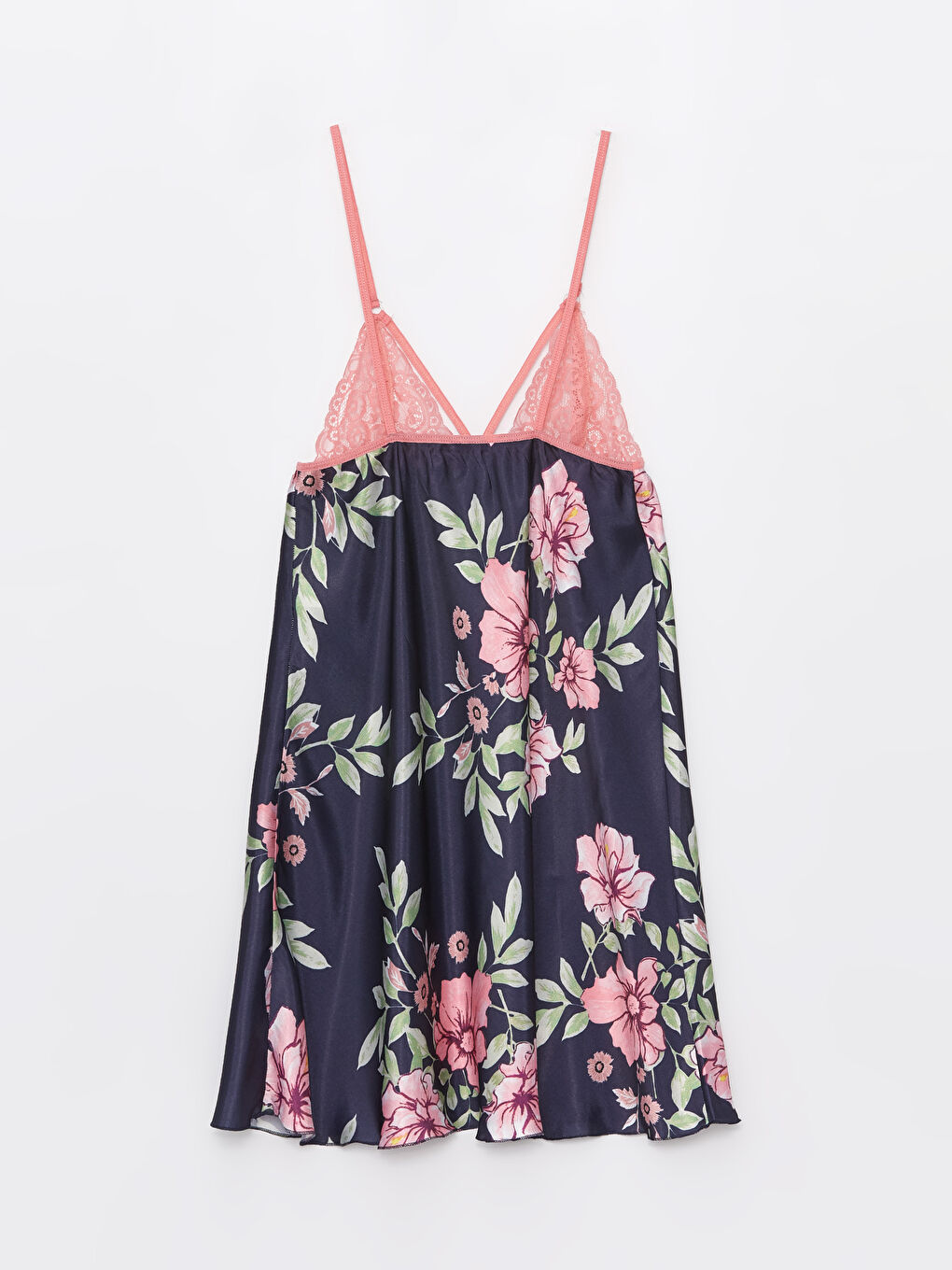 Lacivert Askılı Saten Gecelik-1