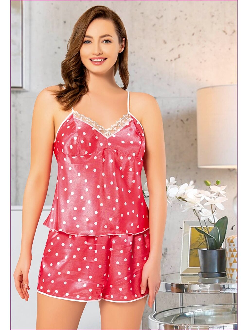 Path-y Fuşya Saten Kadın Şortlu Pijama Takımı