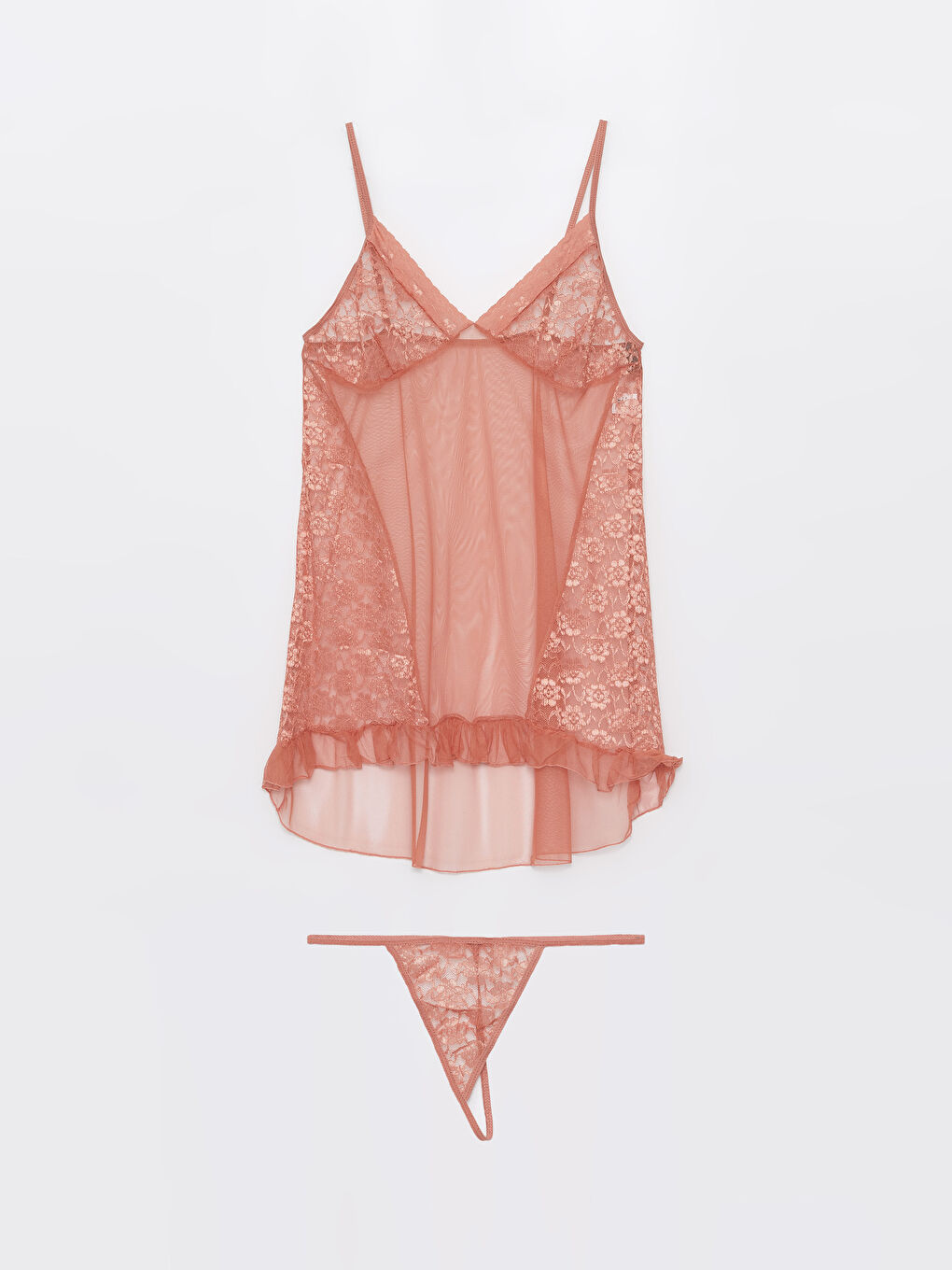 Bej Askılı Saten Gecelik