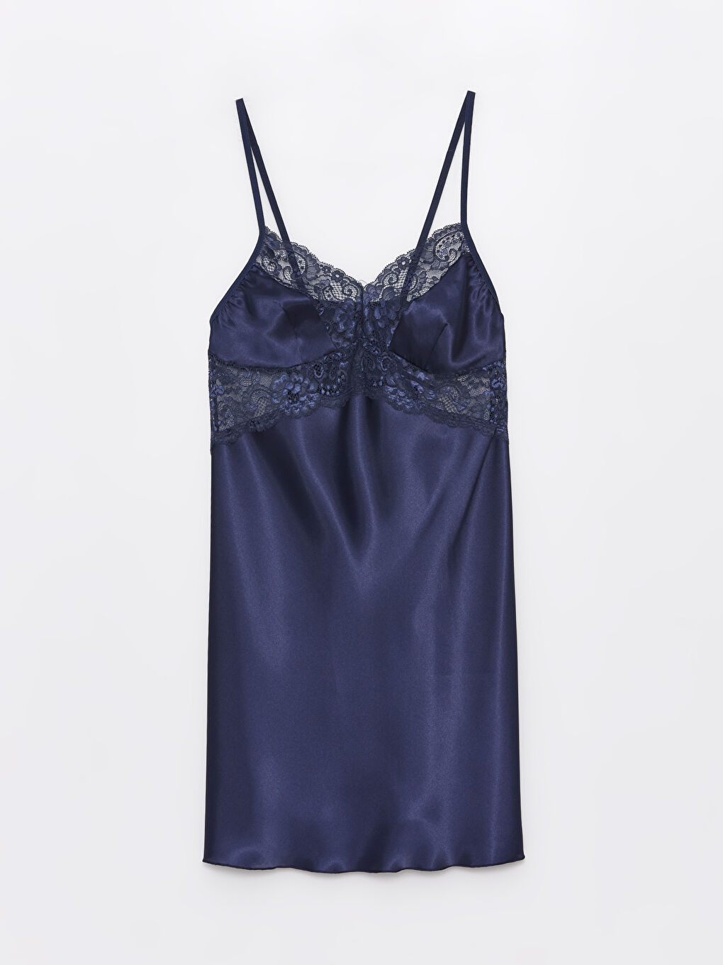 Lacivert Askılı Saten Gecelik