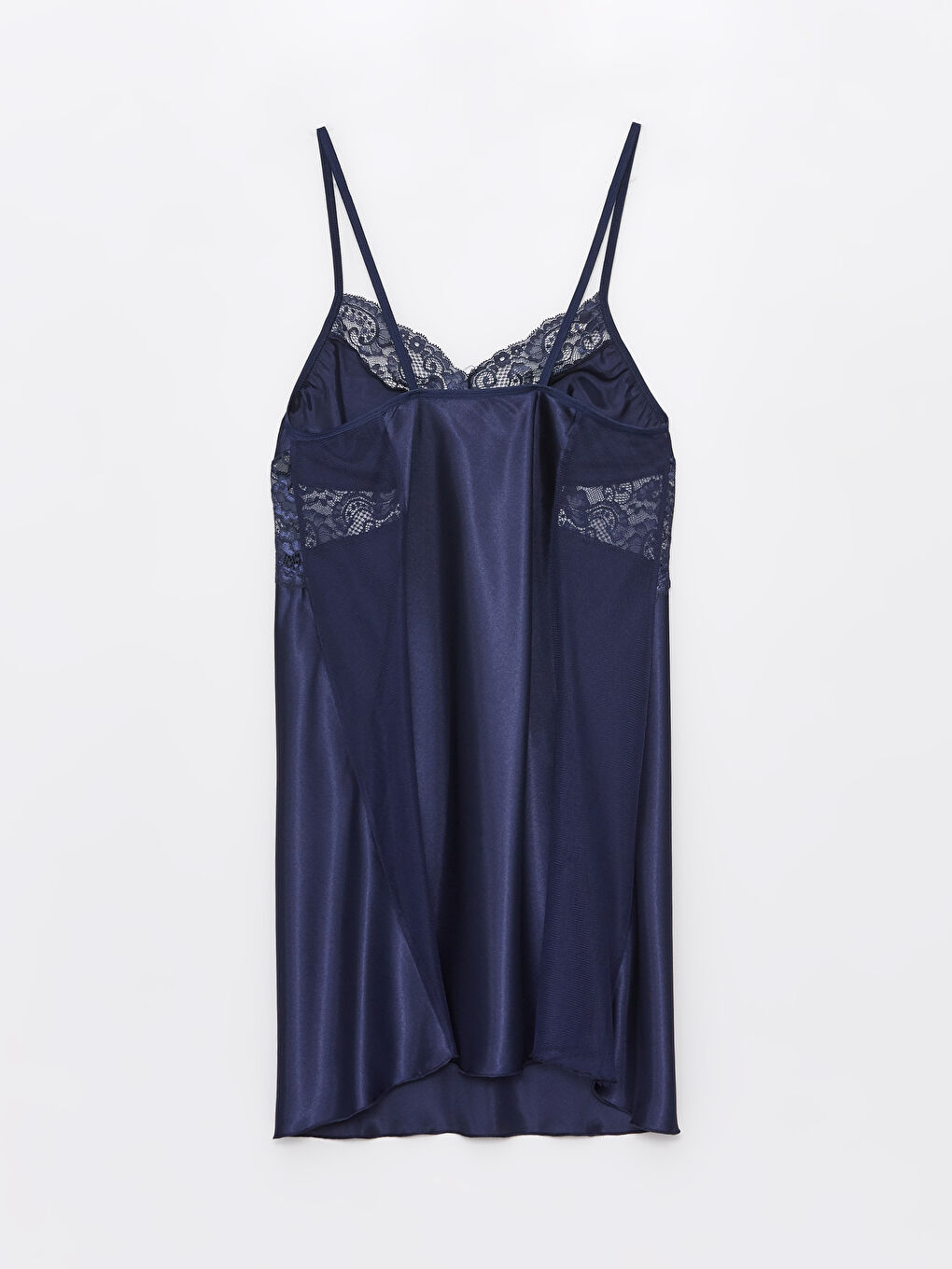 Lacivert Askılı Saten Gecelik-1