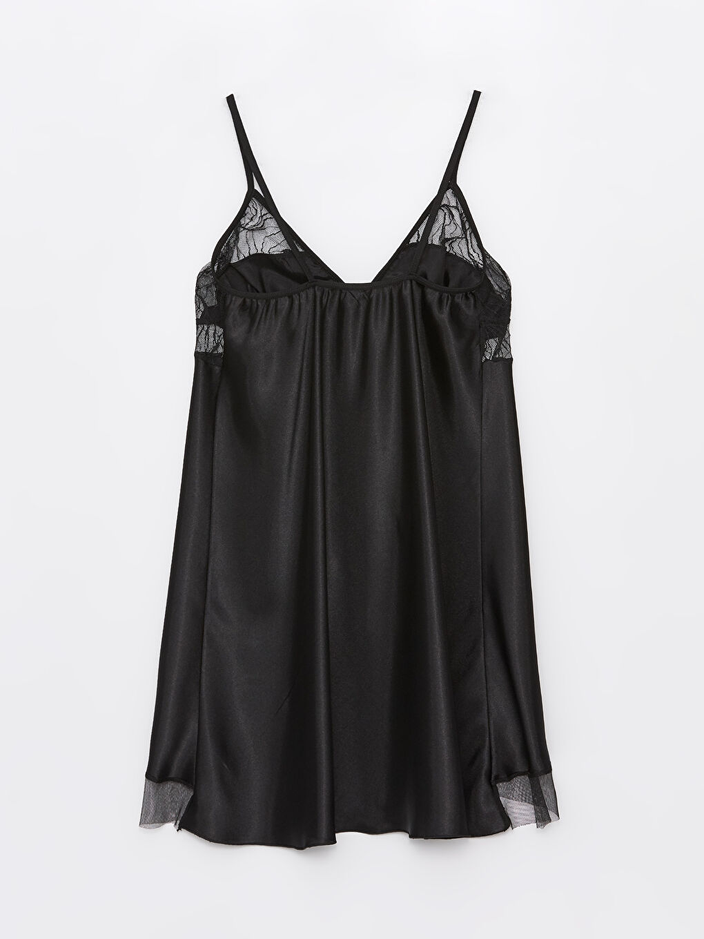 Siyah Askılı Saten Gecelik-1