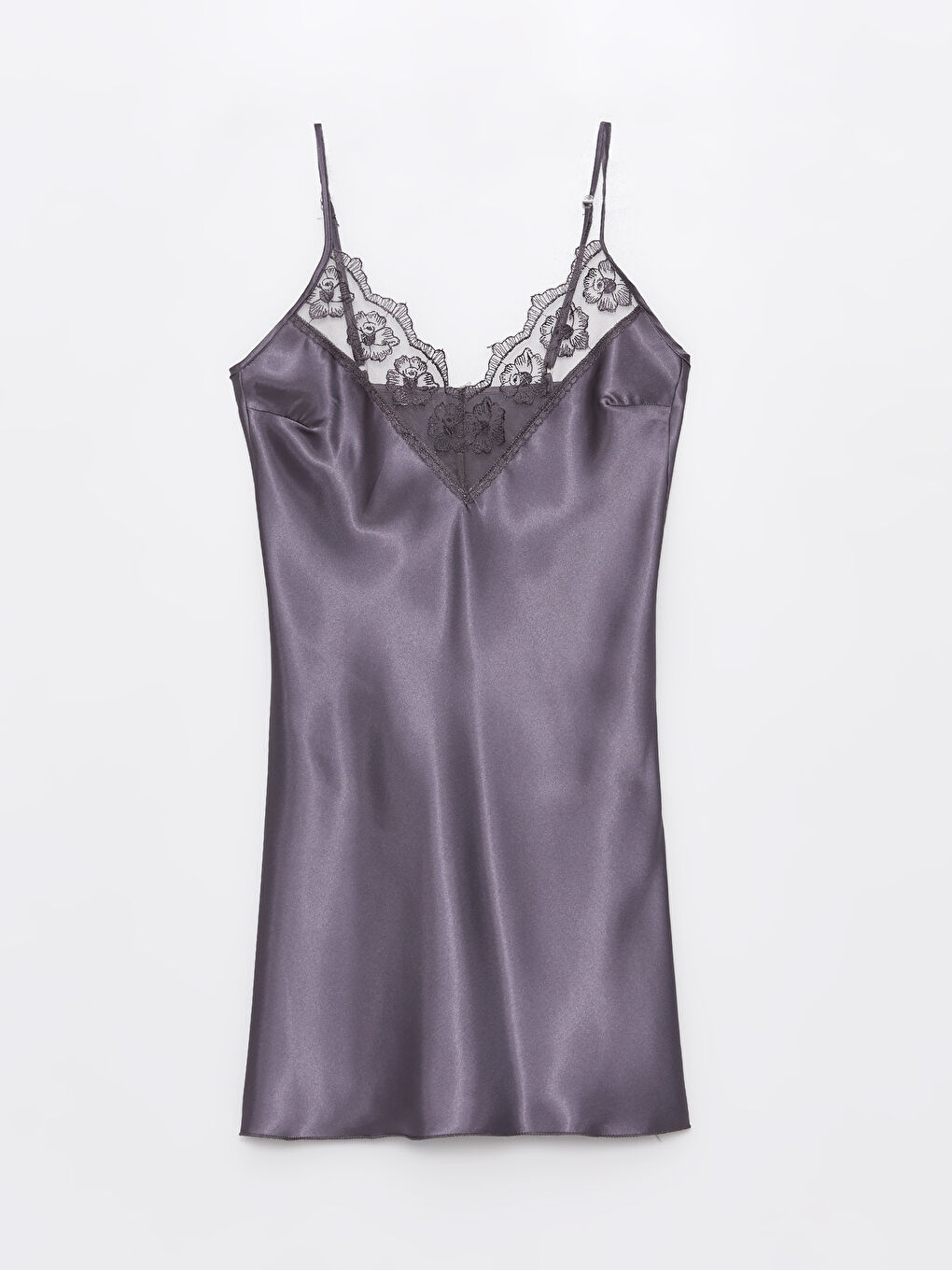 Gri Kadın Saten Gecelik-2