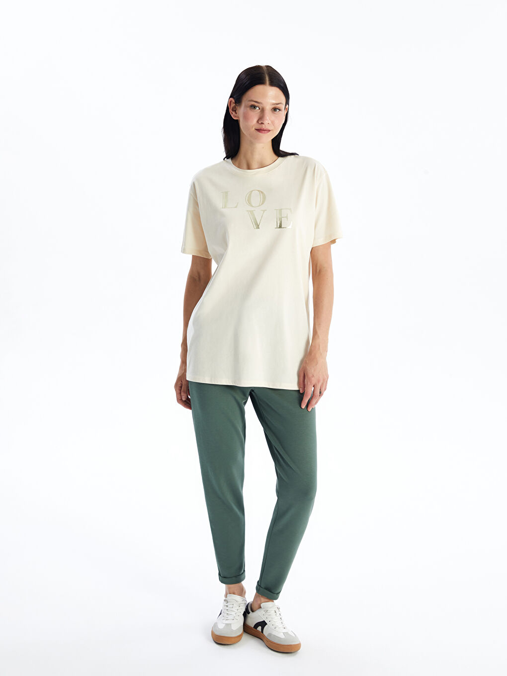 Bej Bisiklet Yaka Baskılı Kadın Tunik-2