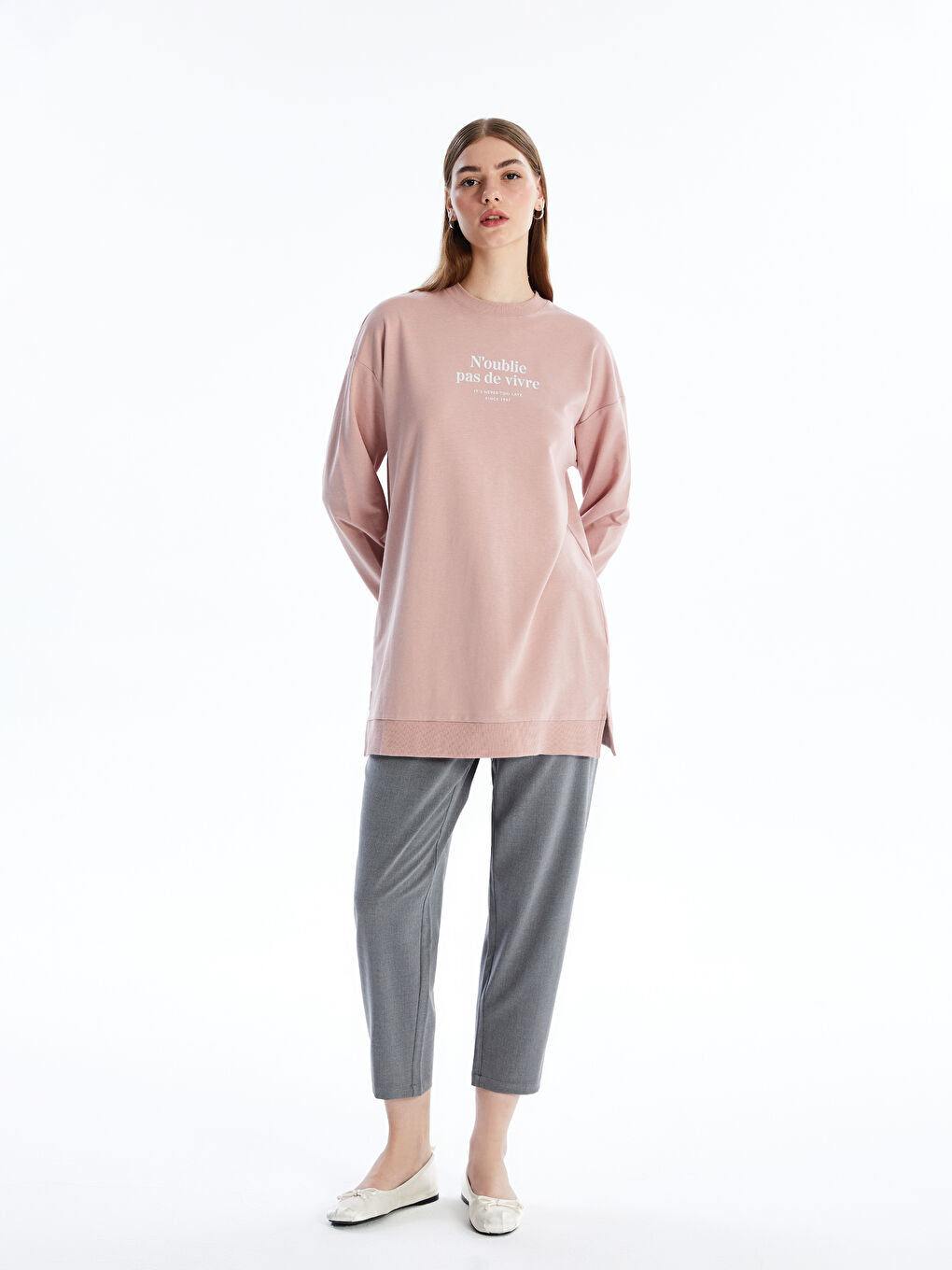Crew Neck Printed Women's Sweatshirt Tunic-1