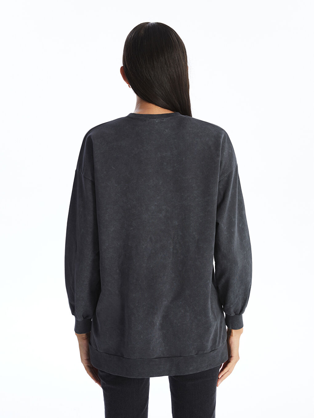 LCW Modest Antrasit Bisiklet Yaka Baskılı Kadın Sweatshirt Tunik - 4
