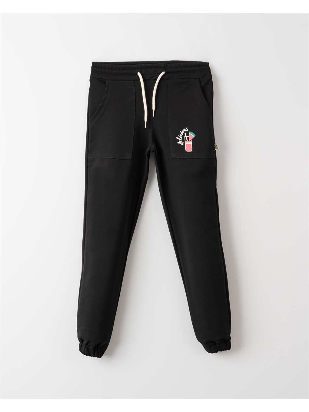 Siyah Beli Lastikli Baskılı Kız Çocuk Jogger Eşofman Altı