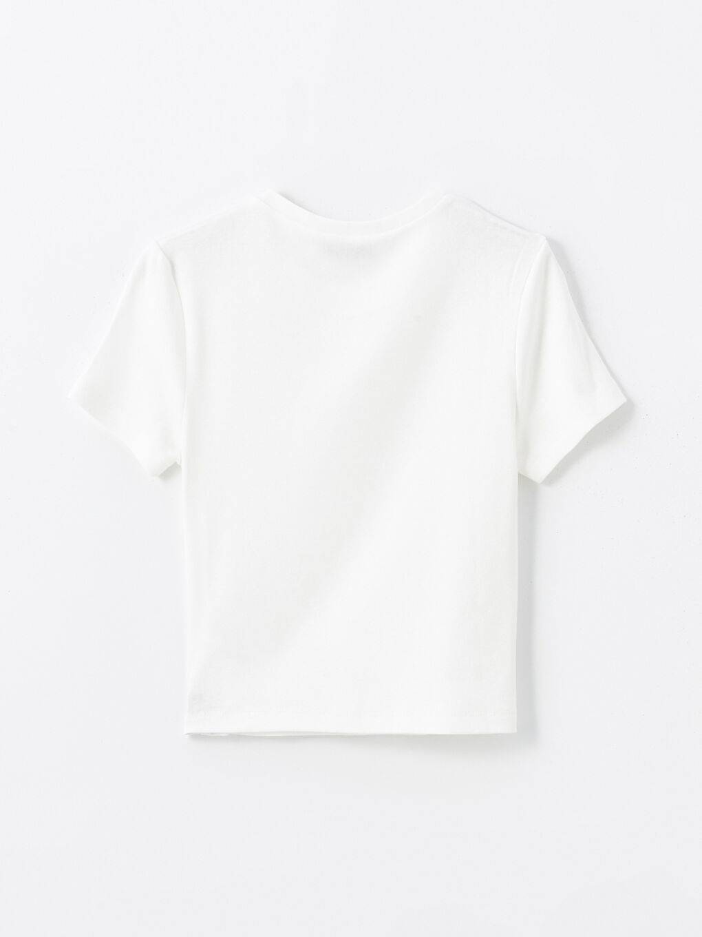 Ekru Bisiklet Yaka Düz Kısa Kollu Kadın Tişört-6