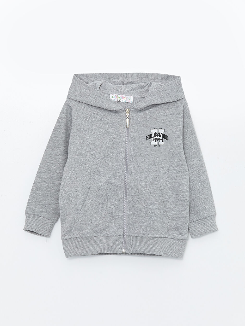 Calimera Kids Gri Melanj Kapüşonlu Kız Çocuk Fermuarlı Sweatshirt