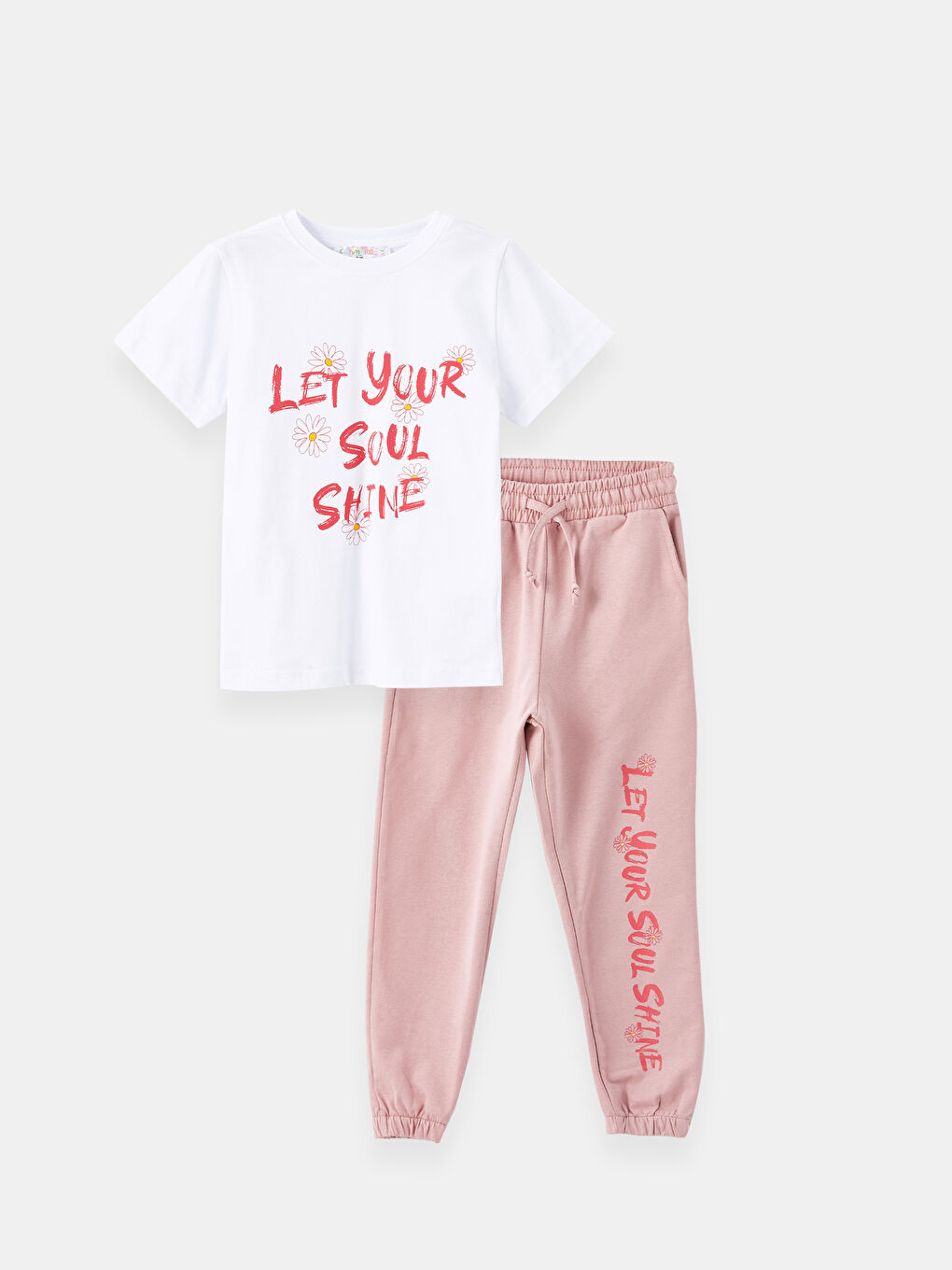 Pembe Bisiklet Yaka Kız Çocuk Tişört ve Eşofman Altı