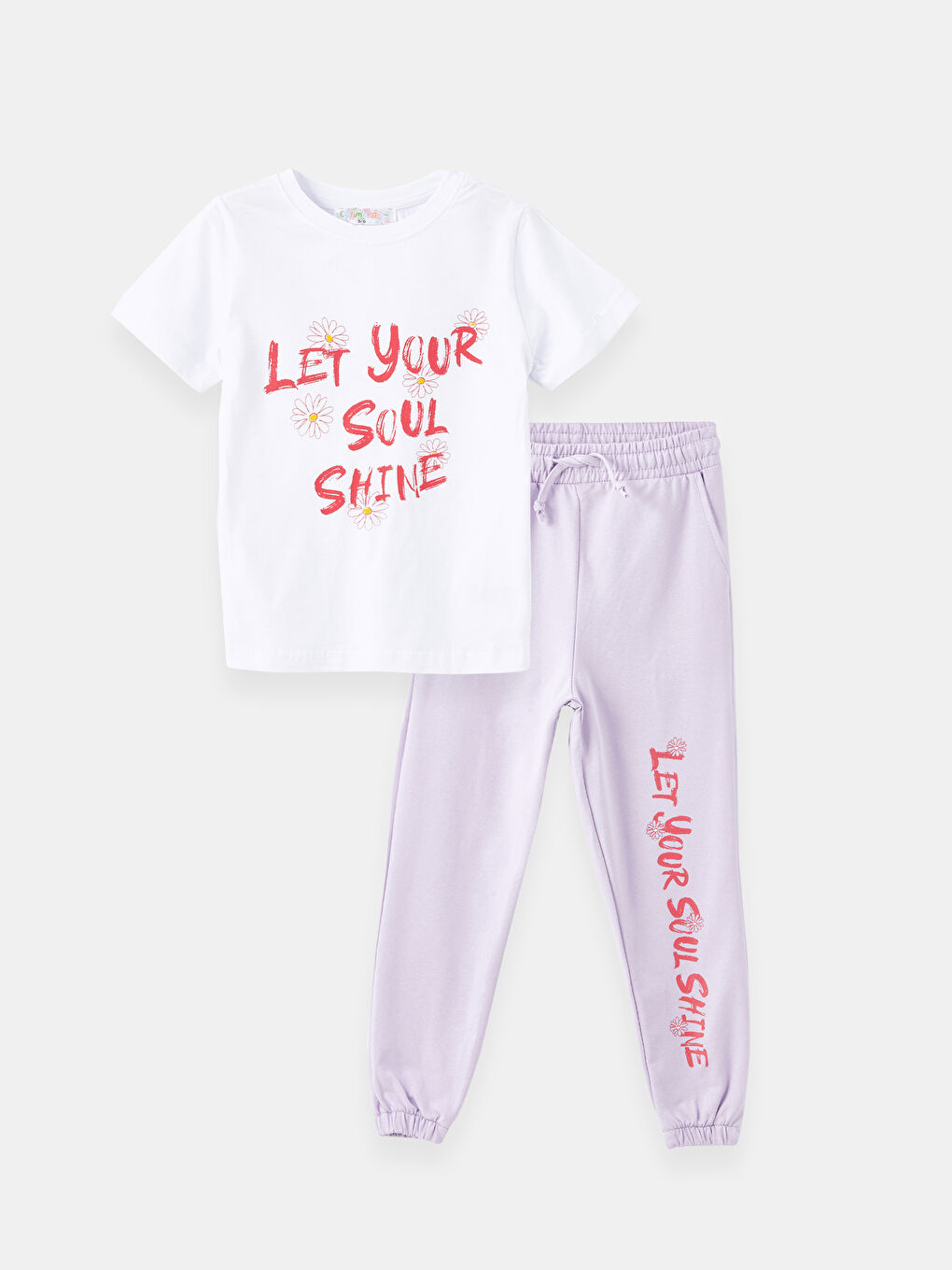 Lila Bisiklet Yaka Kız Çocuk Tişört ve Eşofman Altı