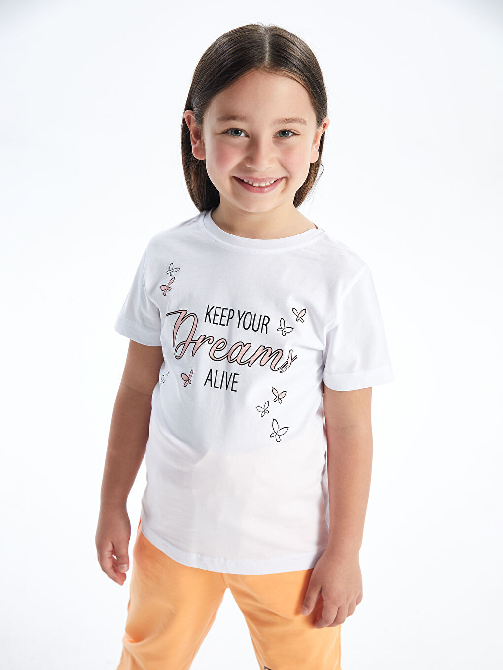 Turuncu Bisiklet Yaka Kız Çocuk Tişört ve Eşofman Altı-1