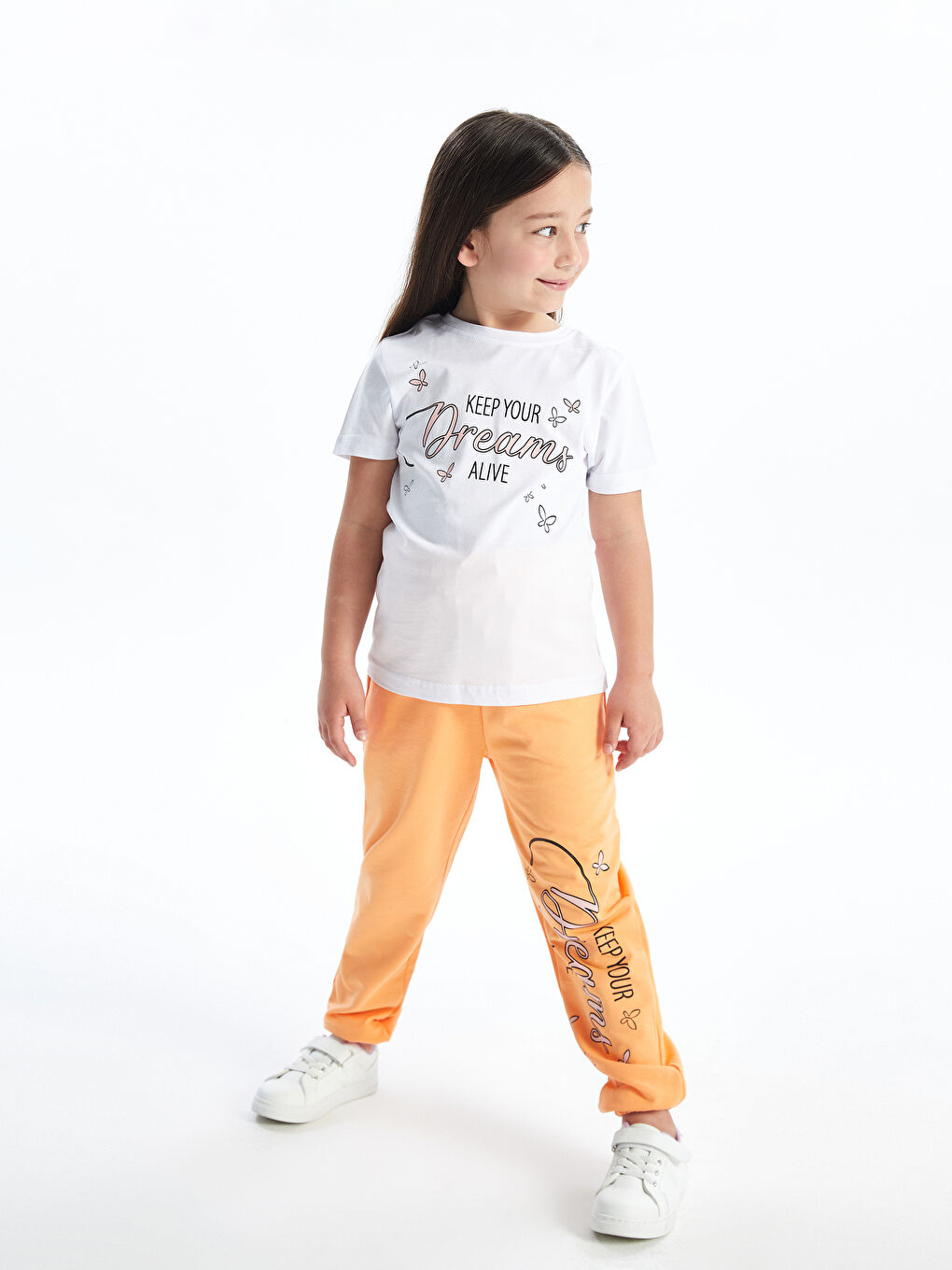 Turuncu Bisiklet Yaka Kız Çocuk Tişört ve Eşofman Altı-2