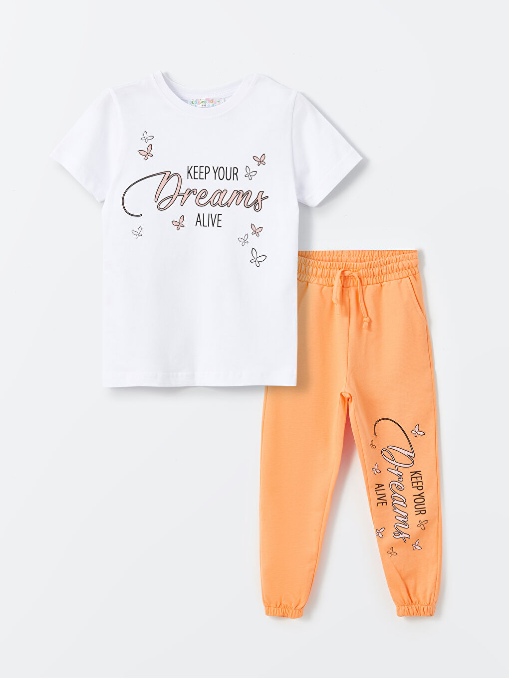 Turuncu Bisiklet Yaka Kız Çocuk Tişört ve Eşofman Altı-3