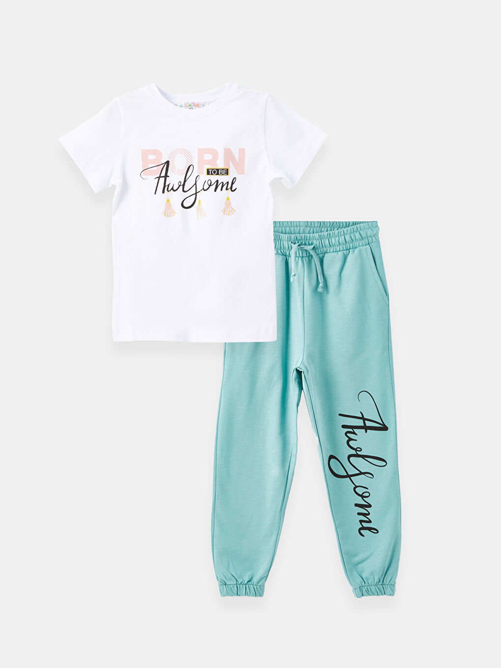 Yeşil Bisiklet Yaka Kız Çocuk Tişört ve Eşofman Altı