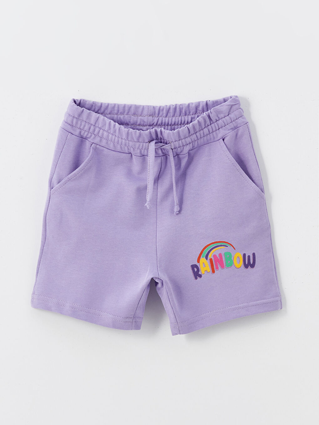 Lila Bisiklet Yaka Baskılı Kız Çocuk Tişört ve Şort 2'li Takım-3