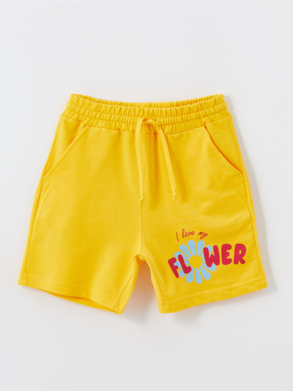 Sarı Bisiklet Yaka Baskılı Kız Çocuk Tişört ve Şort 2'li Takım-3