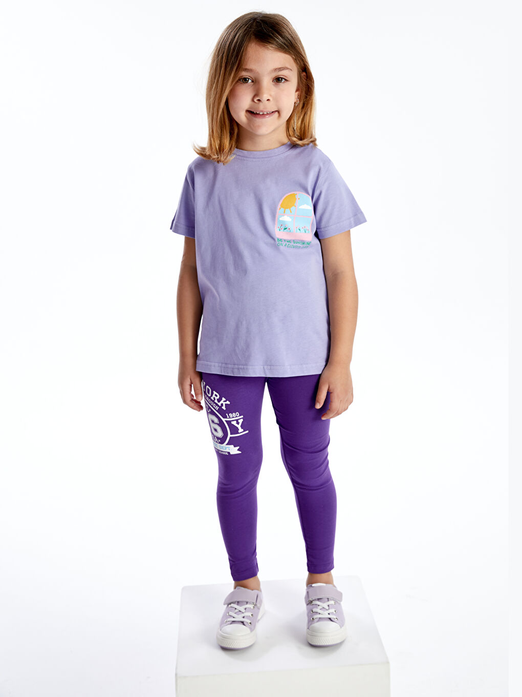 Mor Baskılı Kız Çocuk Kapri Tayt-1