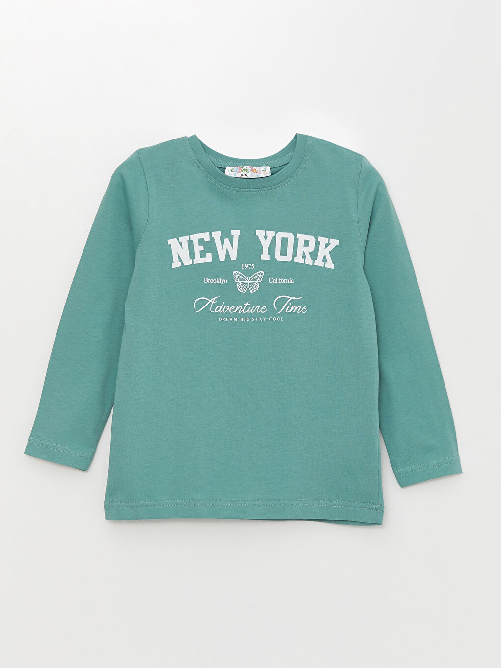 Yeşil Bisiklet Yaka Baskılı Uzun Kollu Kız Çocuk Tişört