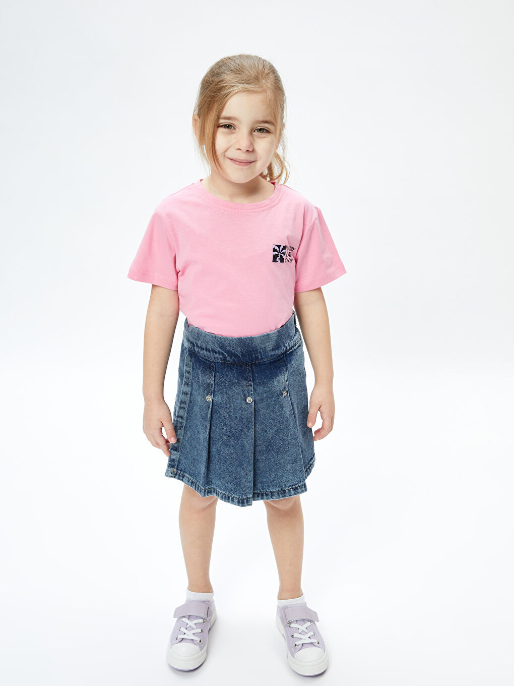 Pembe Bisiklet Yaka Baskılı Kız Çocuk Tişört-2