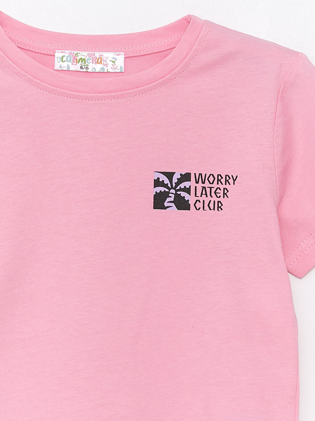 Pembe Bisiklet Yaka Baskılı Kız Çocuk Tişört-5