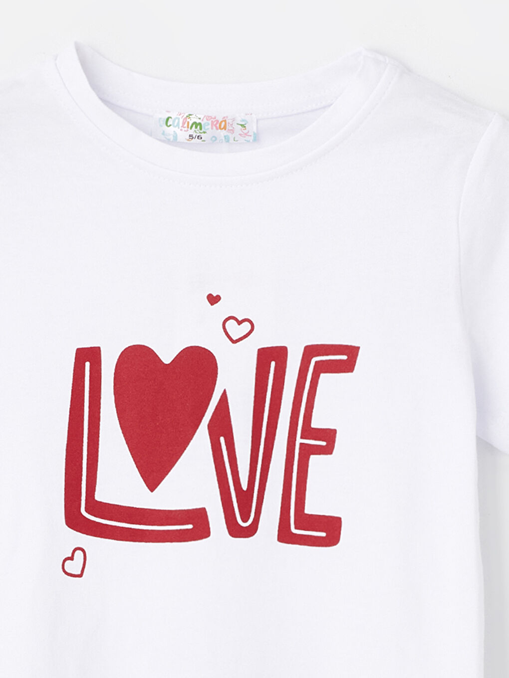 Beyaz Bisiklet Yaka Baskılı Kız Çocuk Tişört-4