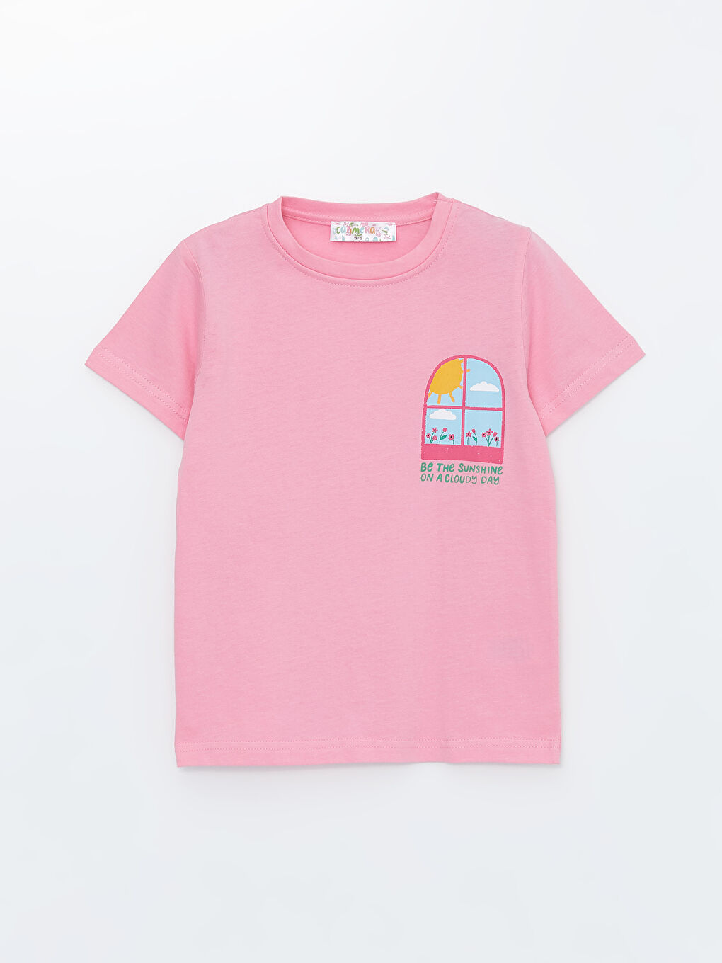 Pembe Bisiklet Yaka Baskılı Kız Çocuk Tişört