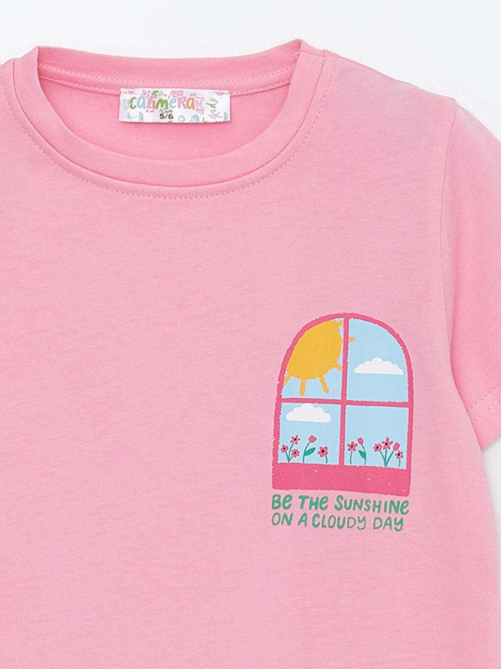 Pembe Bisiklet Yaka Baskılı Kız Çocuk Tişört-2