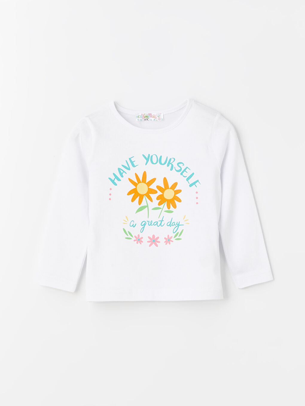 Beyaz Bisiklet Yaka Kız Bebek Tişört