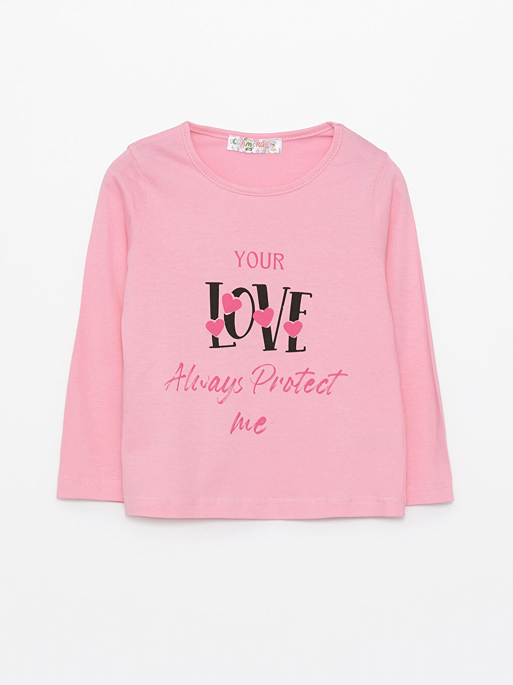 Pembe Bisiklet Yaka Baskılı Kız Çocuk Tişört