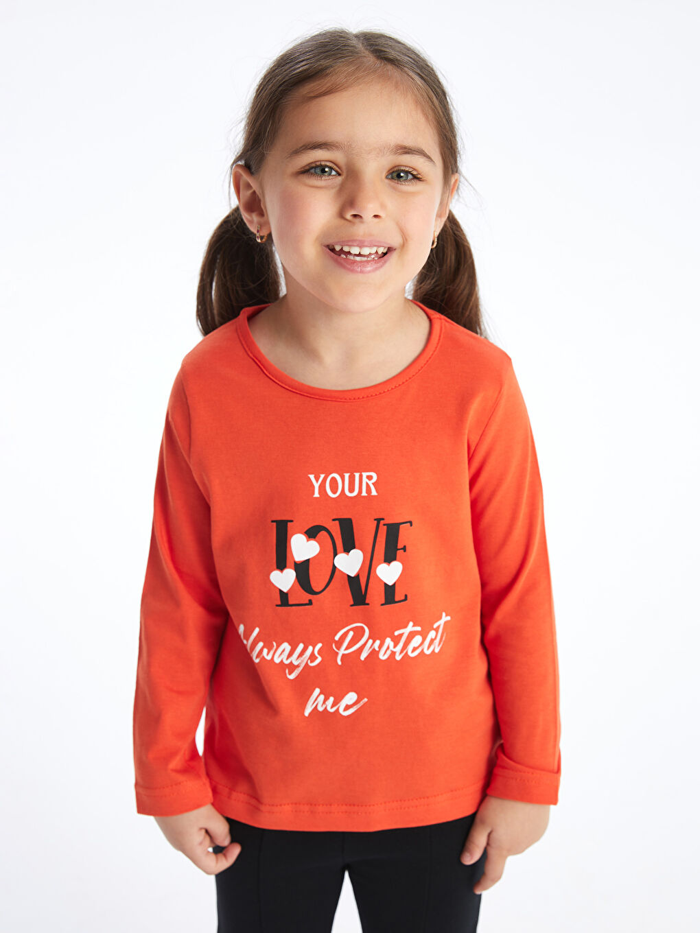 Turuncu Bisiklet Yaka Baskılı Kız Çocuk Tişört