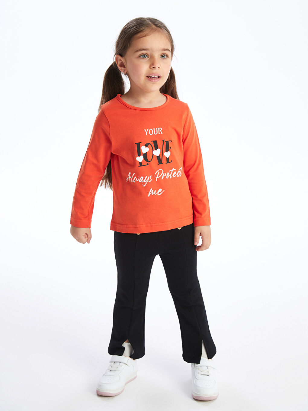 Turuncu Bisiklet Yaka Baskılı Kız Çocuk Tişört-1