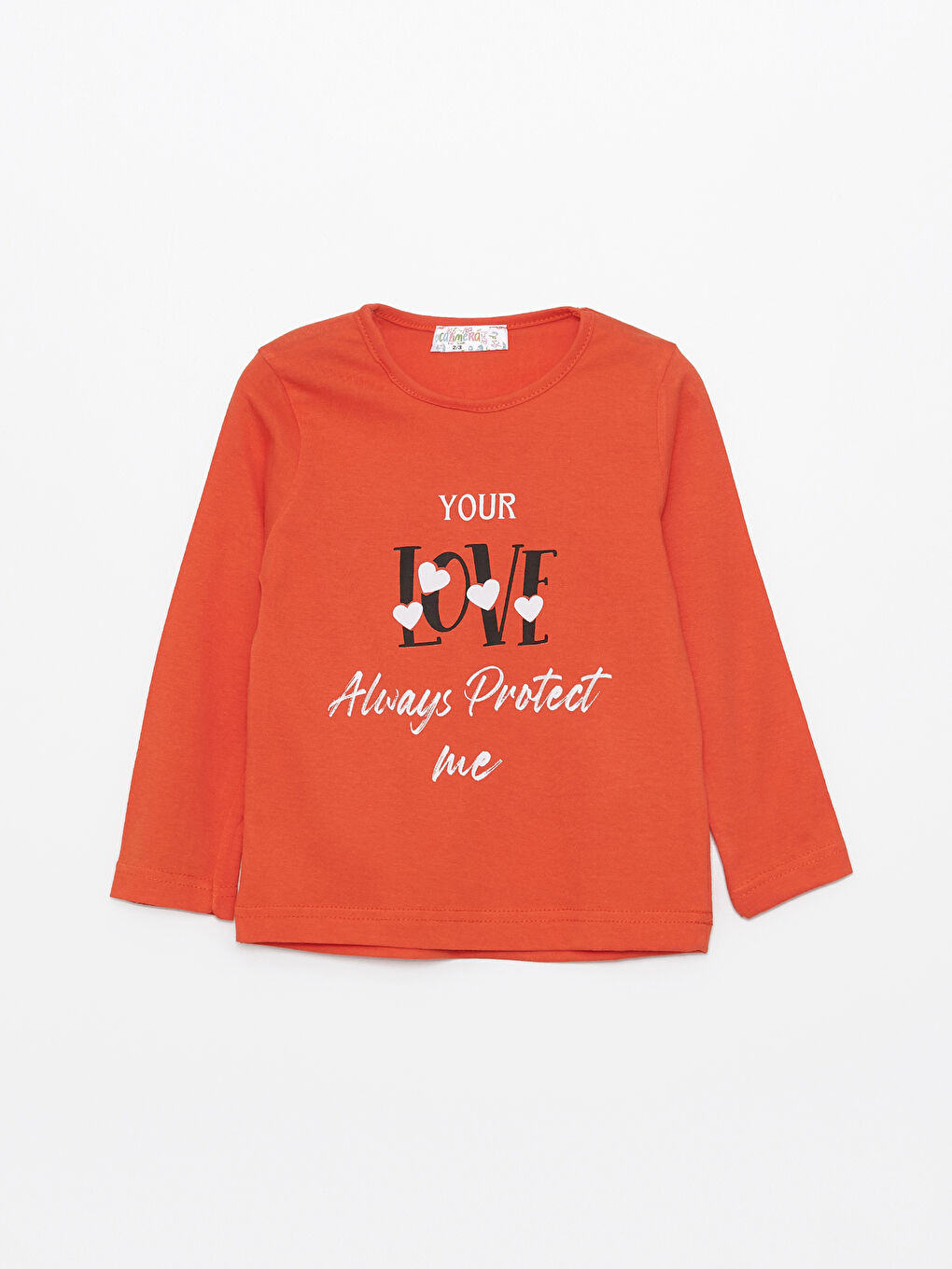 Turuncu Bisiklet Yaka Baskılı Kız Çocuk Tişört-2