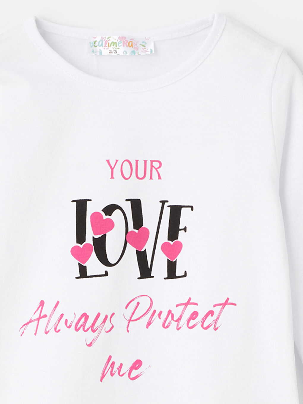 Beyaz Bisiklet Yaka Baskılı Kız Çocuk Tişört-2