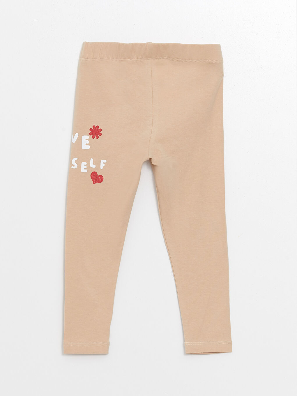 Bej Beli Lastikli Baskılı Kız Bebek Tayt-1