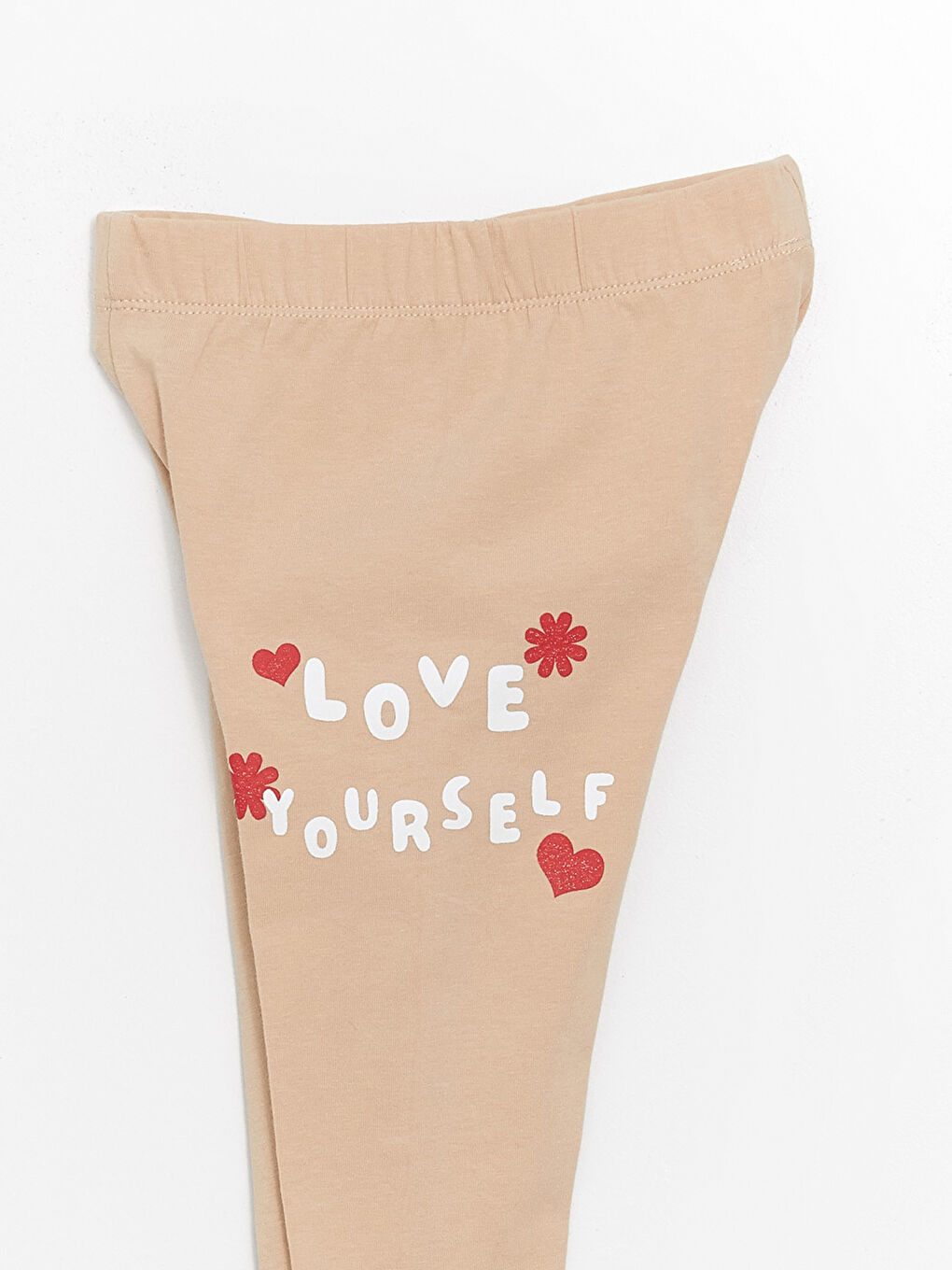 Bej Beli Lastikli Baskılı Kız Bebek Tayt-2