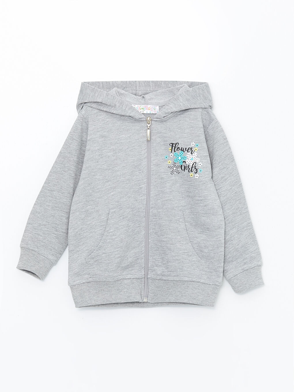Gri Kapüşonlu Kız Bebek Fermuarlı Sweatshirt