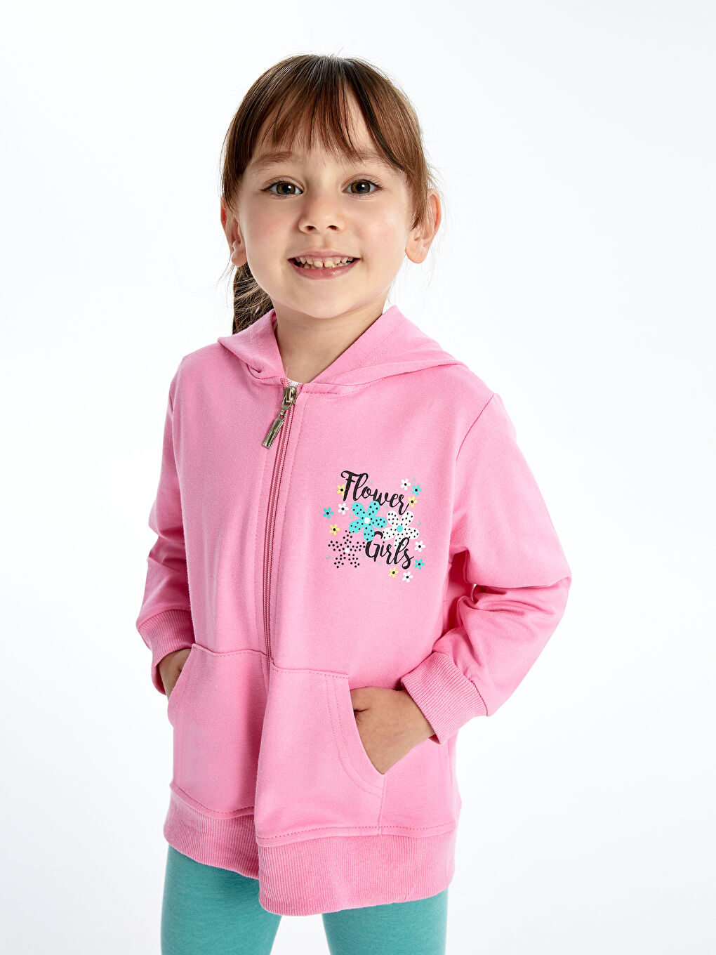 Calimera Kids Pembe Kapüşonlu Kız Bebek Fermuarlı Sweatshirt