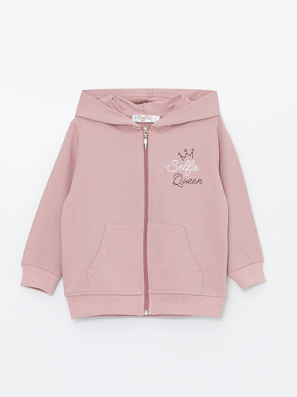 Pembe Kapüşonlu Kız Bebek Fermuarlı Sweatshirt